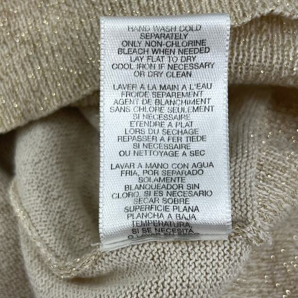 Michael Kors Gold Glitter Cowl Neck 3/4 Sleeve Sparkle Holiday Sweater Medium - Picture 5 of 10